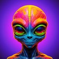 Cartoon alien with big eyes on a colourful otherworldly background Royalty Free Stock Photo