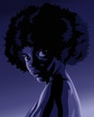 Portrait in cartoon style of beautiful young black woman in chiaroscuro lighting Royalty Free Stock Photo