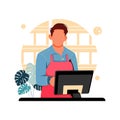 Portrait of the cashier character, flat design concept. vector illustration