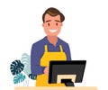 Portrait of the cashier character, flat design concept. vector illustration