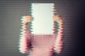 Glitch effect anonymous woman covering face with white paper sheet