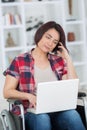 Portrait casual businesswoman in wheelchair Royalty Free Stock Photo