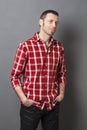 Portrait of casual 40s man wearing goatee and checked shirt Royalty Free Stock Photo