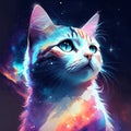 Portrait of a cat with blue eyes. Colorful illustration. Generative AI