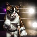 Portrait of cat boxer posing in a fighting stance at a boxing ring