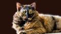 Portrait of a cat with Chimera color lies on a carpet