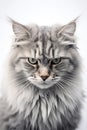 Soulful Housecat Stare Silver Tabby Long Haired Cat Stunning Pet Portrait for Creative Projects