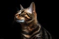 Portrait Of Cat Toyger In Profile On Black Matte Background. Generative AI