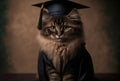 A portrait of a cat wearing a graduation cap and a ceremony robe. Created with Generative AI Royalty Free Stock Photo