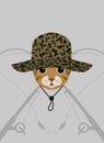 Portrait of cat, wearing hat, like an angler, cool style, cosplay Royalty Free Stock Photo