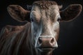 Portrait of cattle brown cow looking at camera, inside studio. Generative ai Royalty Free Stock Photo