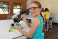 Elementary school girl in chemistry class Royalty Free Stock Photo