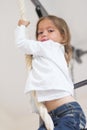 Portrait of Caucasian Girl Having Physical Exercises