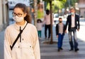 portrait of caucasian girl on street during epidemic Royalty Free Stock Photo