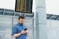 Portrait of caucasian male in railway train station Royalty Free Stock Photo