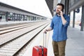 Portrait of caucasian male in railway train station Royalty Free Stock Photo