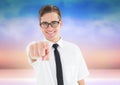 Portrait of caucasian man pining towards the camera against gradient background Royalty Free Stock Photo