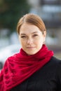 Portrait of caucasian middle aged woman looking at camera with soft look and smile