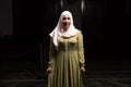 Portrait of a Caucasian muslim woman wearing the Islamic Long Hijab Khimar inside a mosque