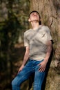 Teenage boy outside on a bright Spring day Royalty Free Stock Photo