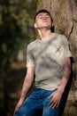 Teenage boy outside on a bright Spring day Royalty Free Stock Photo