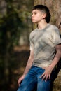Teenage boy outside on a bright Spring day Royalty Free Stock Photo