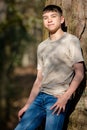 Teenage boy outside on a bright Spring day Royalty Free Stock Photo