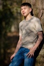 Teenage boy outside on a bright Spring day Royalty Free Stock Photo