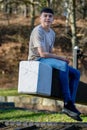 Teenage boy outside on a bright Spring day Royalty Free Stock Photo