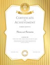 Portrait certificate of achievement template in vector with applied Thai art background, gold color