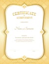 Portrait certificate of achievement template in vector with applied Thai art background, gold theme color