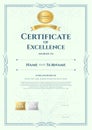 Portrait certificate of excellence template with award ribbon on