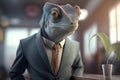 Portrait of a Chameleon Dressed in a Formal Business Suit at The Office