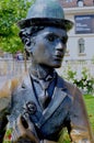 Portrait of Charlie Chaplin statue in Vevey in the sun