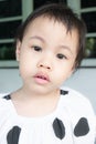 3 years old cute baby Asian girl looking at camera with absent minded face Royalty Free Stock Photo