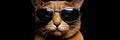 Portrait Chausie Cat With Sunglasses Black Background Portrait, Chausie Cat, Sunglasses, Black Backg