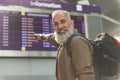 Outgoing pensioner showing information by hand