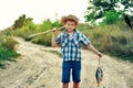 Portrait of a cheerful boy going fishing Royalty Free Stock Photo