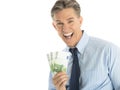 Portrait Of Cheerful Businessman Holding One Hundred Euro Banknotes Royalty Free Stock Photo