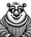 Portrait of a cheerful cartoon bear wearing glasses and a sweater