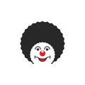 Portrait of a cheerful clown logo, head of a circus comedian with a smile in a curly wig and a round red nose Royalty Free Stock Photo