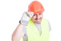 Portrait of cheerful constructor doing a salutation gesture Royalty Free Stock Photo