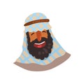 Cheerful Egyptian man in keffiyeh. Cartoon character of adult male with big black beard. Arab in traditional headdress
