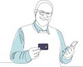 portrait cheerful elderly man with a credit card