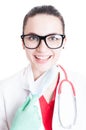 Portrait of cheerful female medic