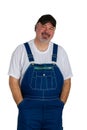 Portrait of cheerful man wearing dungarees