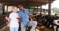 Two farmers on dairy farm Royalty Free Stock Photo