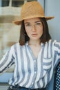 Portrait of a cheerful woman wearing a straw hat Royalty Free Stock Photo