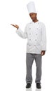 Portrait, chef and advertising with hands, professional and isolated guy on white studio background. African person