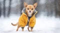 Portrait of a Chihuahua breed dog in yellow winter coat